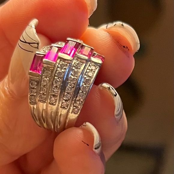 Stainless pavé rubies&diamonds size 6 - Picture 2 of 7